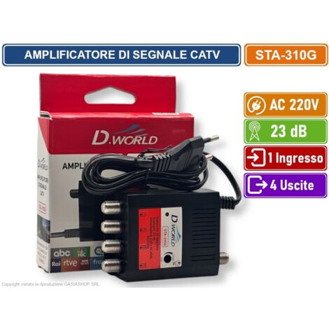 AMPLIFICATORE DI SEGNALE TV GUADAGNO 20dB 1 INGRESSO 4 USCITE BANDA DA 47 A 862 MHZ