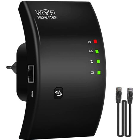 Amplificatore di segnale Wi-Fi, ripetitore Wi-Fi, 300 Mbps, 2.4G, funzione WPS, porta LAN, antenna integrata, nero