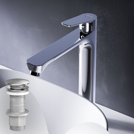 AM.PM Badarmatur Hoch Pop-Up Ablaufventil für Waschbecken Wasserhahn Bad Chrom Waschtischarmatur mit Ablaufgarnitur 1 1/4 Zoll Messing Ventil Ablauf