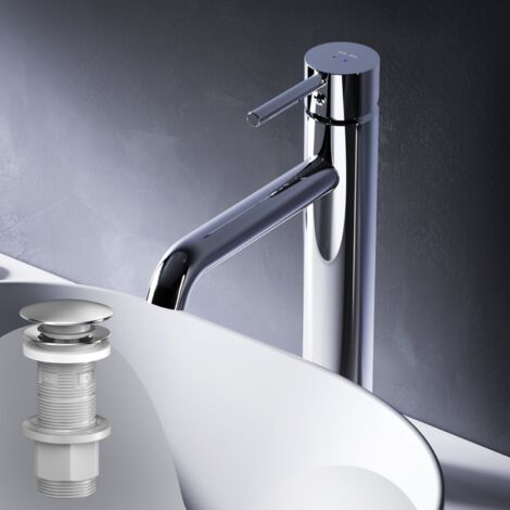 AM.PM Badarmatur mit Pop-Up Ablaufventil für Waschbecken Wasserhahn Bad Chrom Waschtischarmatur mit Ablaufgarnitur 1 1/4 Zoll Messing Ventil Ablauf
