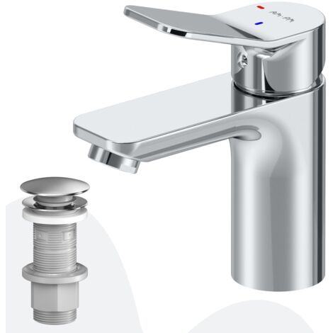 AM.PM Badarmatur mit Pop-Up Ablaufventil für Waschbecken Wasserhahn Bad Chrom Waschtischarmatur mit Ablaufgarnitur 1 1/4 Zoll Messing Ventil Ablauf