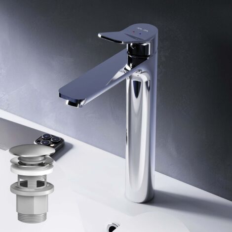 AM.PM Badarmatur mit Pop-Up Ablaufventil für Waschbecken Wasserhahn Bad Chrom Waschtischarmatur mit Ablaufgarnitur 1 1/4 Zoll Messing Ventil Ablauf