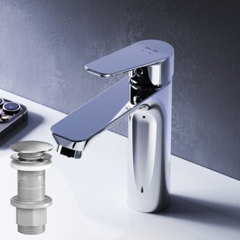 AM.PM Badarmatur mit Pop-Up Ablaufventil für Waschbecken Wasserhahn Bad Chrom Waschtischarmatur mit Ablaufgarnitur 1 1/4 Zoll Messing Ventil Ablauf