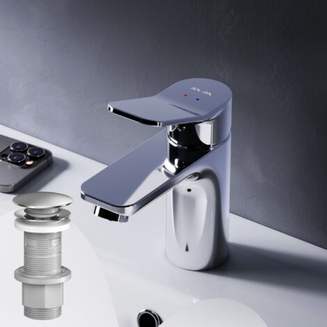 AM.PM Badarmatur mit Pop-Up Ablaufventil für Waschbecken Wasserhahn Bad Chrome Waschtischarmatur mit Ablaufgarnitur 1 1/4 Zoll Messing Ventil Ablauf