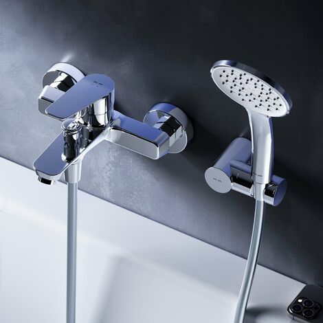 AM.PM Badewannenarmatur Wannen Bad Armatur Einhebelmischer für Bad, inkl. Handbrause 1 Strahlarten, Wandhalterung und Schlauch , Chrom