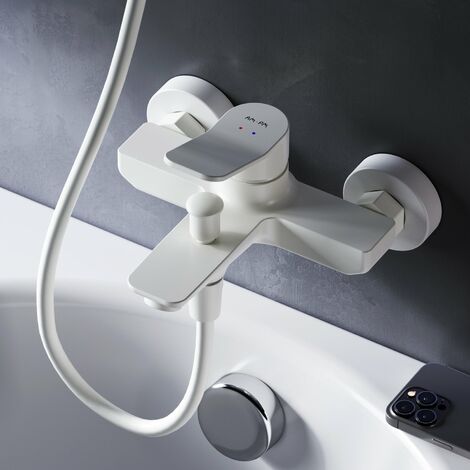 AM.PM Badewannenarmatur Wannenarmatur Weiß Einhebelmischer Wandmontage Bad Messing Badewannen Armaturen