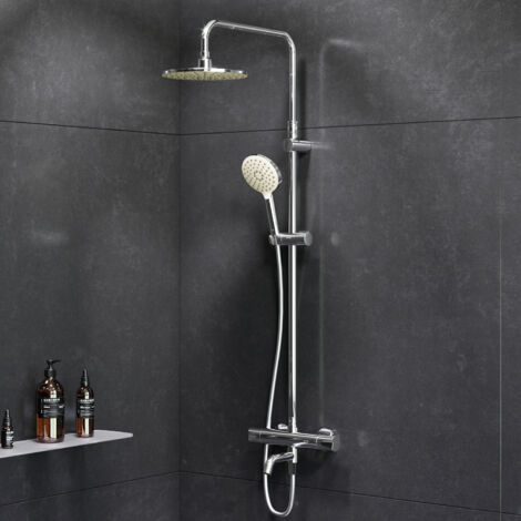 AM.PM Colone de Douche Thermostatique 38℃ avec Mitigeur Chrome Douche Set Robinet Baignore Thermostatique Système de douche Réglable en Hauteur