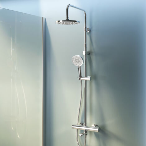 AM.PM Colone de Douche Thermostatique 38℃ avec Mitigeur Chrome Douche Set Robinet Baignore Thermostatique Système de douche Réglable en Hauteur