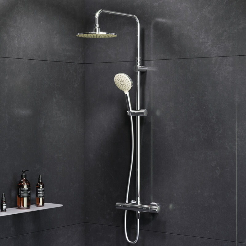 Colone de Douche Thermostatique 38℃ avec Mitigeur Chrome Douche Set Robinet Baignore Thermostatique Système de douche Réglable en Hauteur - Am.pm