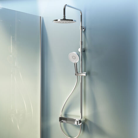Am.Pm – Colonne de douche thermostatique 38℃ – Mitigeur chrome – Douche tropicale 220mm – Pommeau réglable – Système ajustable 400mm