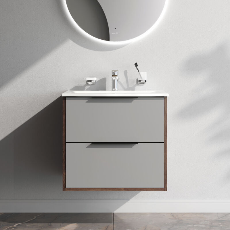 Am.pm - Meuble de Salle de Bain avec lavabo suspendu Meuble Sous Vasque Graphite Mat avec 2 tiroirs 80 cm