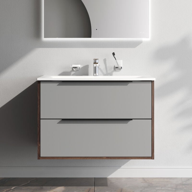 Am.pm - Meuble de Salle de Bain avec lavabo suspendu Meuble Sous Vasque Graphite Mat avec 2 tiroirs 80 cm