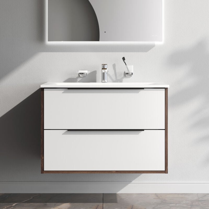 Am.pm - Meuble de Salle de Bain avec lavabo suspendu Meuble Sous Vasque Blanc Brilliant avec 2 tiroirs 80 cm