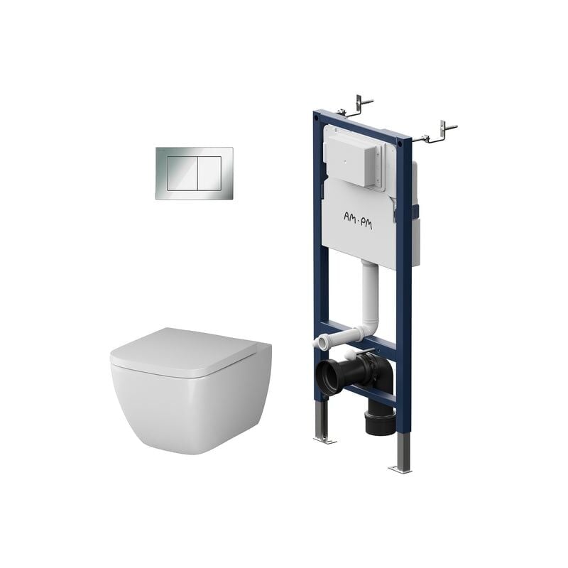 Am.pm - wc Set Pack wc Bâti-support + wc suspendu sans bride + Abattant softclose + Plaque chrome