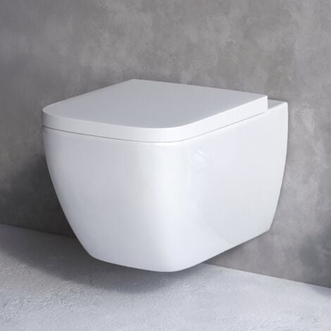 AM.PM Hänge-WC Wand Toilette Spülrandlose Toilette Wand-WC inkl.abnehmbaren WC-Sitz mit Softclose-Absenkautomatik Wand WC Spülrandlos, Weiss