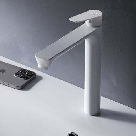 AM.PM Haut Mitigeur Vasque à Poser Mitiguer Haut Lavabo Robinet Salle Bain Blanc Robinet de Lavabo pour Salle de Bain Mélangeur Lavabo en Laiton
