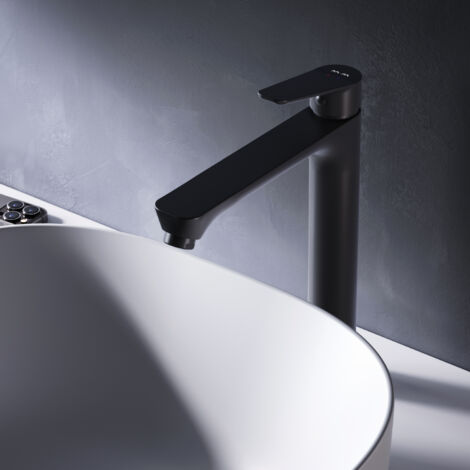 AM.PM Haut Mitigeur Vasque à Poser Mitiguer Haut Lavabo Robinet Salle Bain Noir Robinet de Lavabo pour Salle de Bain Mélangeur Lavabo en Laiton