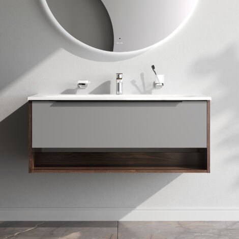 AM.PM Meuble de Salle de Bain avec lavabo suspendu Meuble Sous Vasque Blanc Brilliant avec 1 tiroir ouvert niche 100 cm