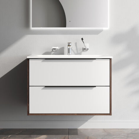 AM.PM Meuble de Salle de Bain avec lavabo suspendu Meuble Sous Vasque Blanc Brilliant avec 2 tiroirs 80 cm