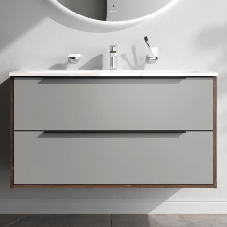 AM.PM Meuble de Salle de Bain avec lavabo suspendu Meuble Sous Vasque Graphite Mat avec 2 tiroirs 100 cm
