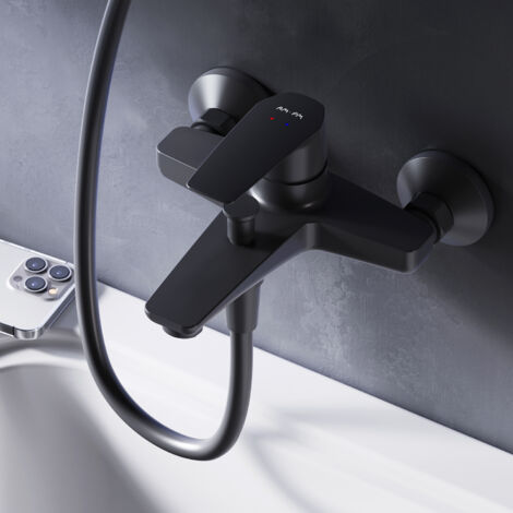 AM.PM Mitigeur Baignoire Noir Robinet Baignore Main Monté Mur pour Salle de Bains Mélangeur de Baignoire en Laiton