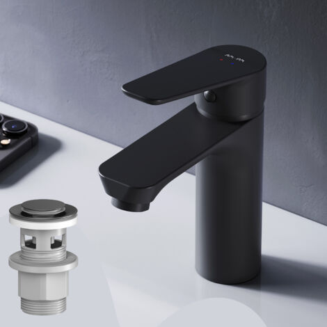 Am.Pm – Mitigeur de lavabo noir mat – Laiton avec cartouche céramique 30mm – Bec hauteur 100mm – Montage 1 trou – Aérateur Neoperl anti-éclaboussures