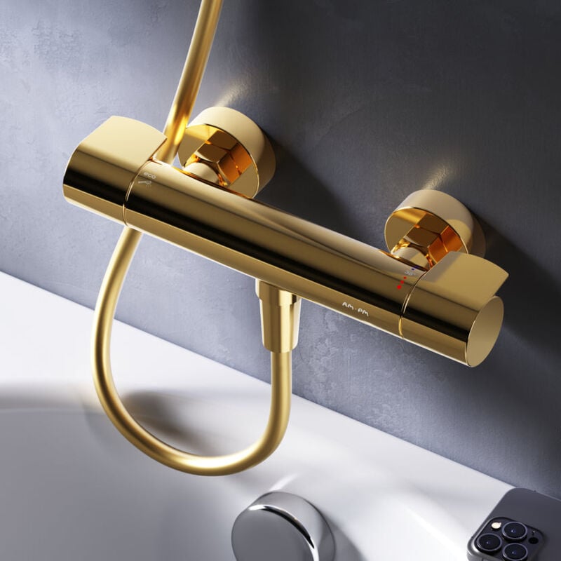 Mitigeur Thermostatique de Douche d'Or Robinet Baignore Thermostatique 38℃ Mélangeur de Baignoire Thermostatique en Laiton - Am.pm