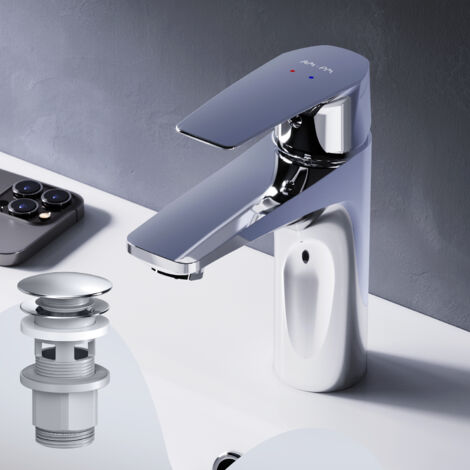 AM.PM Mitiguer Lavabo avec bonde clic clac pour lavabo Robinet Salle Bain Chrome Robinet de Lavabo pour Salle de Bain Mélangeur Lavabo en Laiton