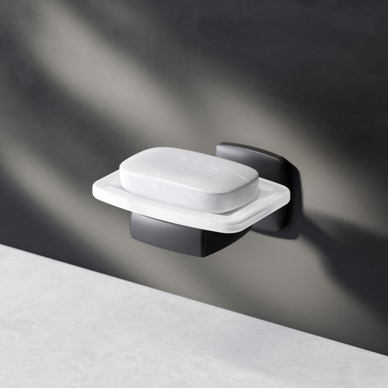 AM.PM Porte-savon en verre avec support mural, Noir Gem