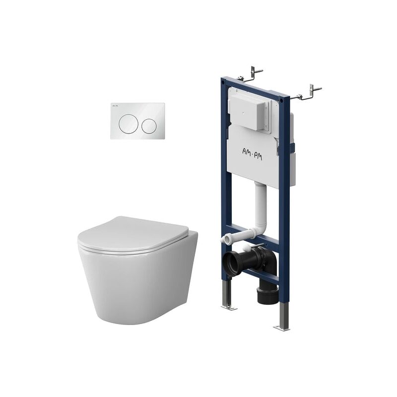 Am.pm - wc Set Pack wc Bâti-support + wc suspendu sans bride + Abattant softclose + Plaque chrome