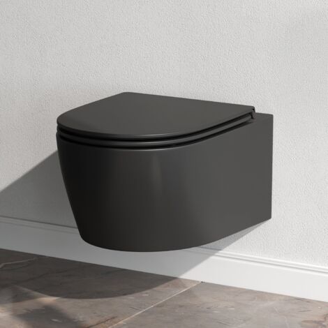AM.PM Spülrandloses Schwarz WC Toilette für Gäste-WC Hänge-WC FlashClean aus Keramik Wand-WC X-Joy S mit Softclosing-Sitzabdeckung