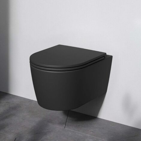 AM.PM Spülrandloses WC Toilette für Gäste-WC Hänge-WC FlashClean aus Keramik Wand-WC CFA1700MBSC Func Wand-WC Schwarz mit Softclosing-Sitzabdeckung