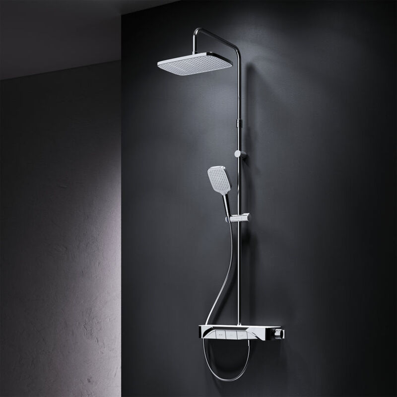 Colone de Douche Thermostatique 38℃ avec Mitigeur Chrome Douche Set Robinet Baignore Thermostatique Système de douche Réglable en Hauteur - Am.pm