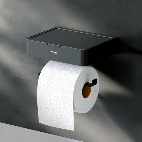 AM.PM Toilettenpapierhalter mit Ablage Wandmontage mit bohren Klopapierhalter Edelstahl WC Papierhalter für Badezimmer Edelstahl , Schwarz matt