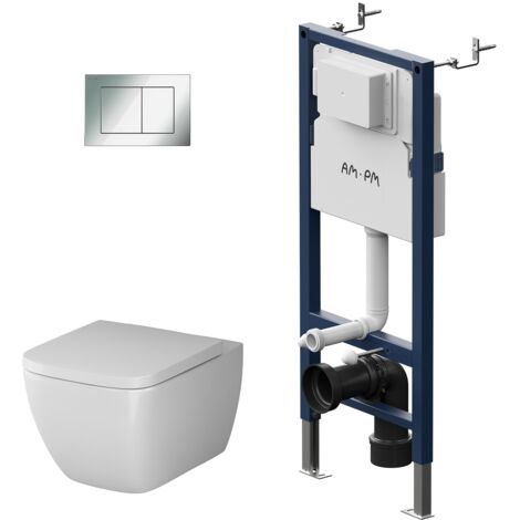 AM.PM Vorwandelement  II12709 inkl. Drückerplatte II90251 + Wand WC  CGA1700SC ohne Spülrand + WC-Sitz mit Soft-Close-Absenkautomatik