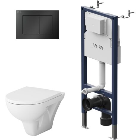 AM.PM Wand WC spülrandlos Set mit Vorwandelement Komplettset Unterputz Spülkasten Vorwandspülkasten Keramik Unterputzspülkasten Schüssel Drücke