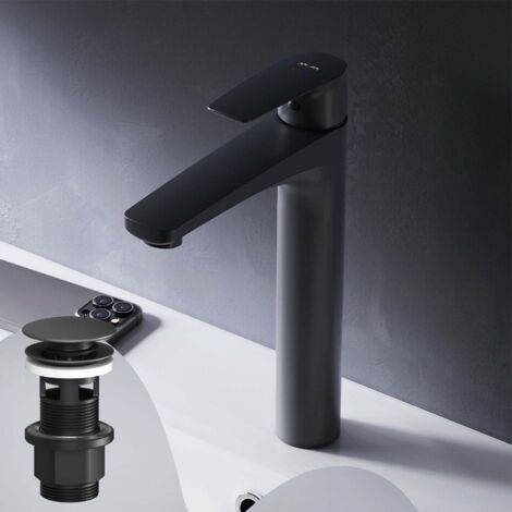 AM.PM Waschtischarmatur Hoch Schwarz Wasserhahn Bad Waschbecken Armatur Einhebelmischer Badarmatur Mischbatterie für Badezimmer Aufsatzwaschbecken