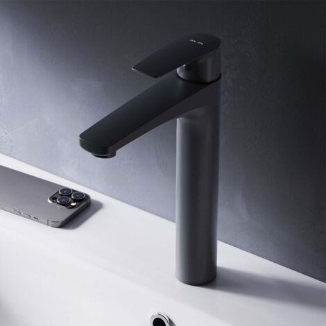 AM.PM Waschtischarmatur Hoch Schwarz Wasserhahn Bad Waschbecken Armatur Einhebelmischer Badarmatur Mischbatterie für Badezimmer Aufsatzwaschbecken