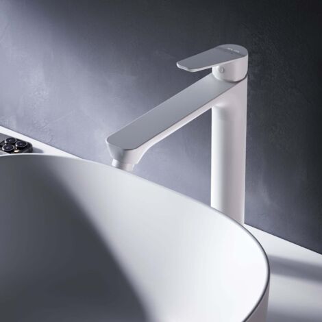 AM.PM Waschtischarmatur Hoch Weiss Wasserhahn Bad Waschbecken Armatur Einhebelmischer Badarmatur Mischbatterie für Badezimmer Aufsatzwaschbecken