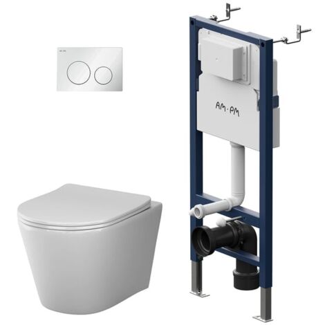 AM.PM WC Set Pack WC Bâti-support + WC suspendu sans bride + Abattant softclose + Plaque chrome