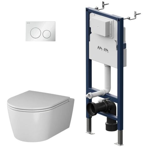 AM.PM WC Set Pack WC Bâti-support + WC suspendu sans bride + Abattant softclose + Plaque chrome
