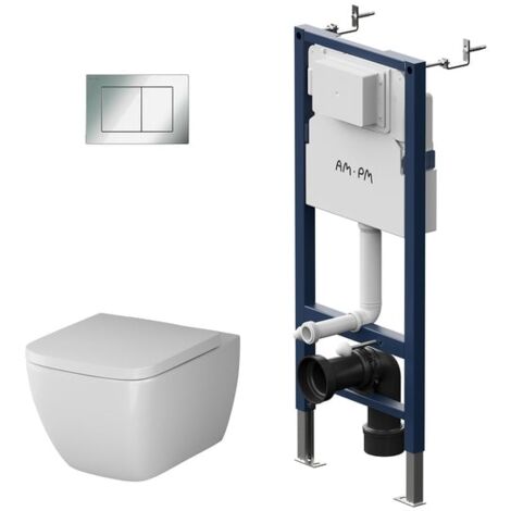 AM.PM WC Set Pack WC Bâti-support + WC suspendu sans bride + Abattant softclose + Plaque chrome