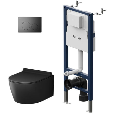 AM.PM WC Set Pack WC Bâti-support + WC suspendu sans bride + Abattant softclose + Plaque noir