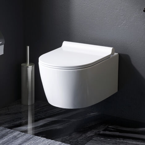 Am.Pm – WC suspendu sans bride en céramique – Cuvette sans rebord pour nettoyage facile – Abattant Softclose – Dimensions 345x500x350mm