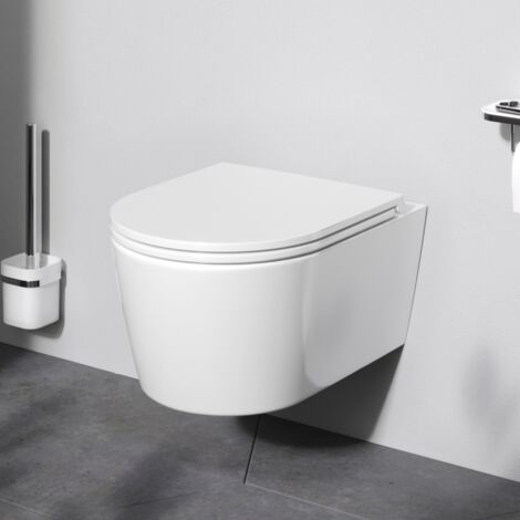 Am.Pm – WC suspendu sans bride en céramique – Système Softclose – Nettoyage facile sans rebord – Dimensions 340x490x360mm