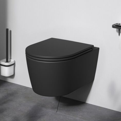 AM.PM WC Suspendu sans bride Noir WC en céramique sans rebord avec couvercle de siège Softclosing