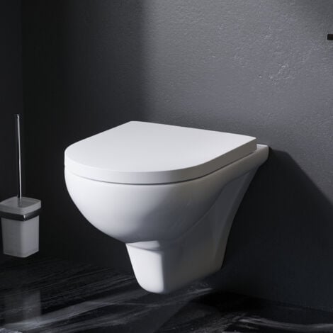 AM.PM WC Suspendu sans bride WC en céramique sans rebord avec couvercle de siège Softclosing