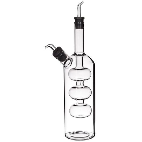 Ampolla Oliera Olio e Aceto 2in1 in Vetro per Tavola casa Dispenser Antigoccia con 2 Scomparti Capacità 25cl e 10cl,