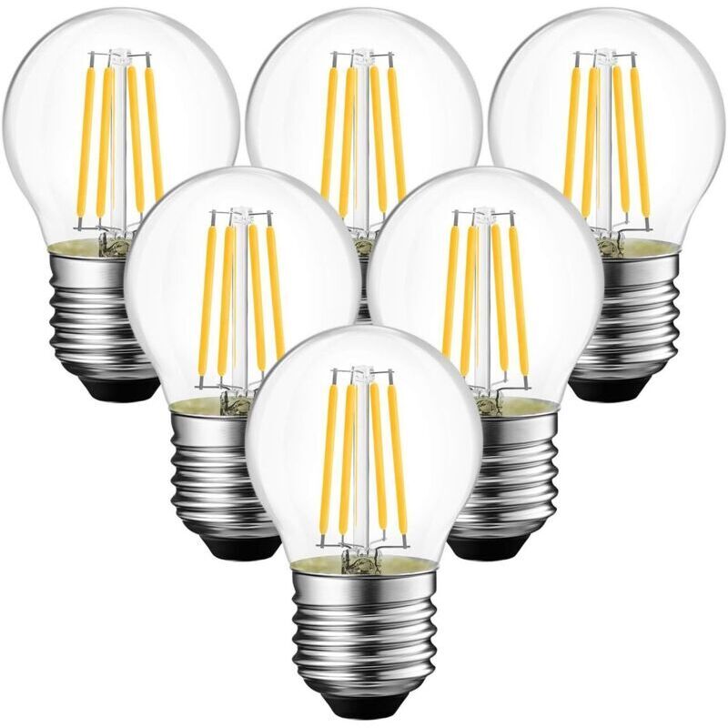 Ampoule, 4W Ampoule LED E27 Filament G45, 470 lumens Equivalente à Ampoule Halogène Vintage 40W, 2700K Blanc Chaud, Non réglable,Lot de 6