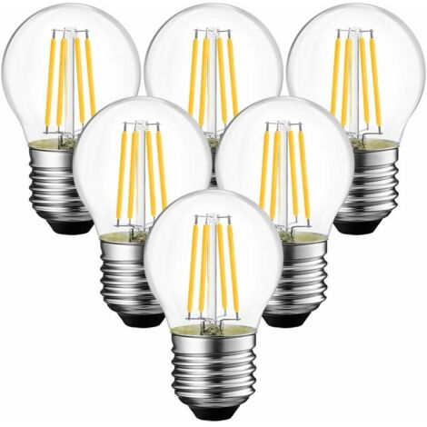 Ampoule, 4W Ampoule LED E27 Filament G45, 470 lumens Equivalente à Ampoule Halogène Vintage 40W, 2700K Blanc Chaud, Non réglable,Lot de 6